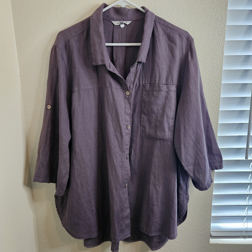 Kleen Women's Purple Casual 100% Linen Button Down Shirt XL - Picture 2 of 11